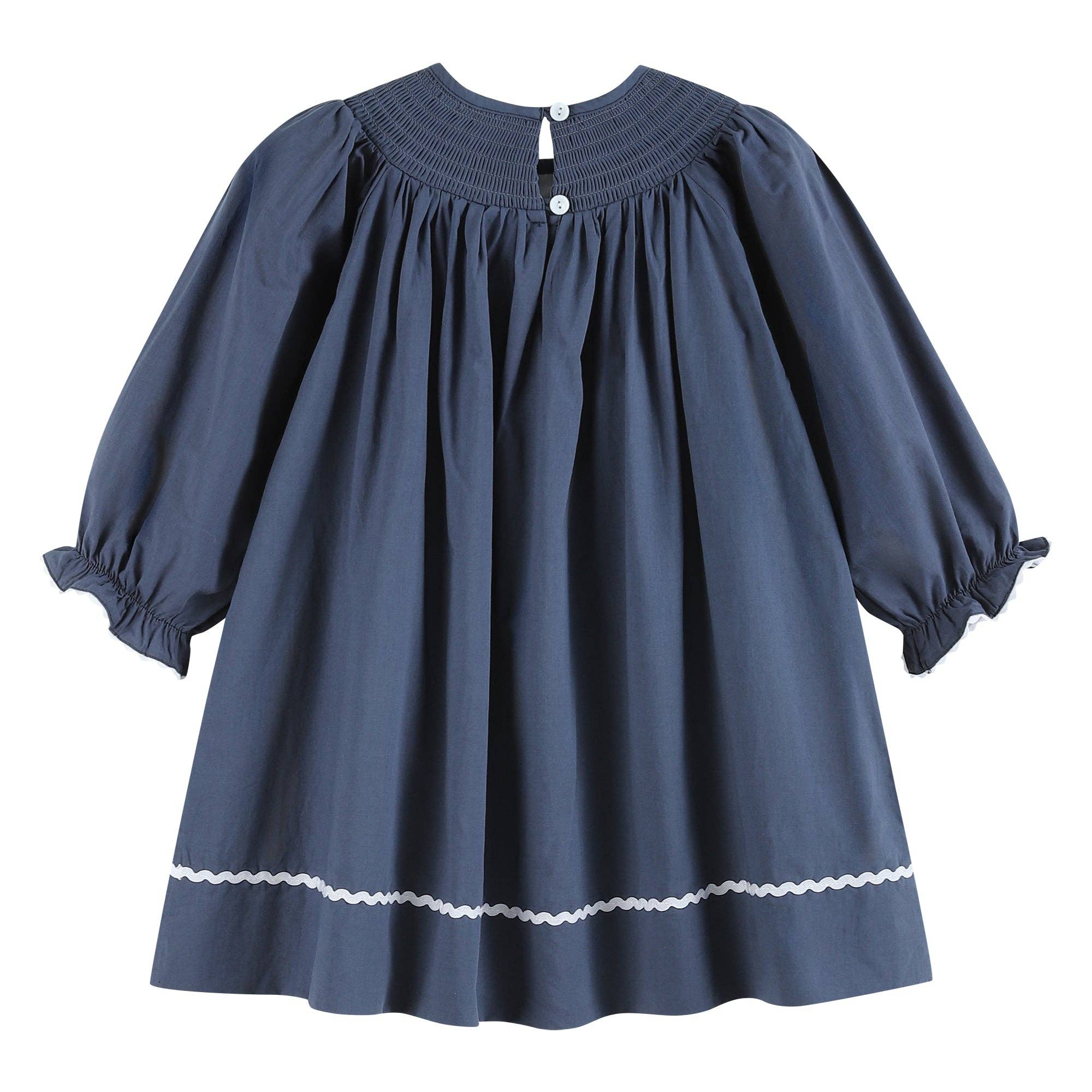Lil Cactus - Wholesale Dress - Kids - Navy Blue Nativity Long Sleeve Smocked Bishop Dress1