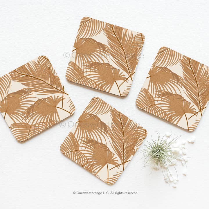 Tropische onderzetter set van 4 onderzetters met palmbladeren voor wholesale door Onesweetorange
