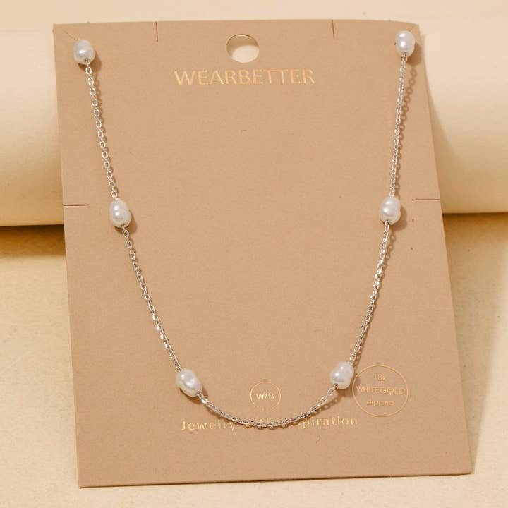 Anarchy Street - Wholesale Link & Chain Necklace - Gold Dipped Pearl Beads Station Chain Necklace