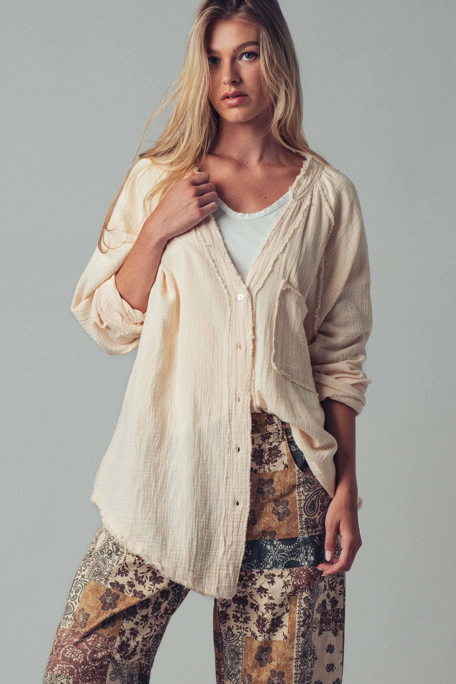 Fashion Week - Wholesale Button Down Shirt - Women's - The Willow Gauze Relaxed Shirt11