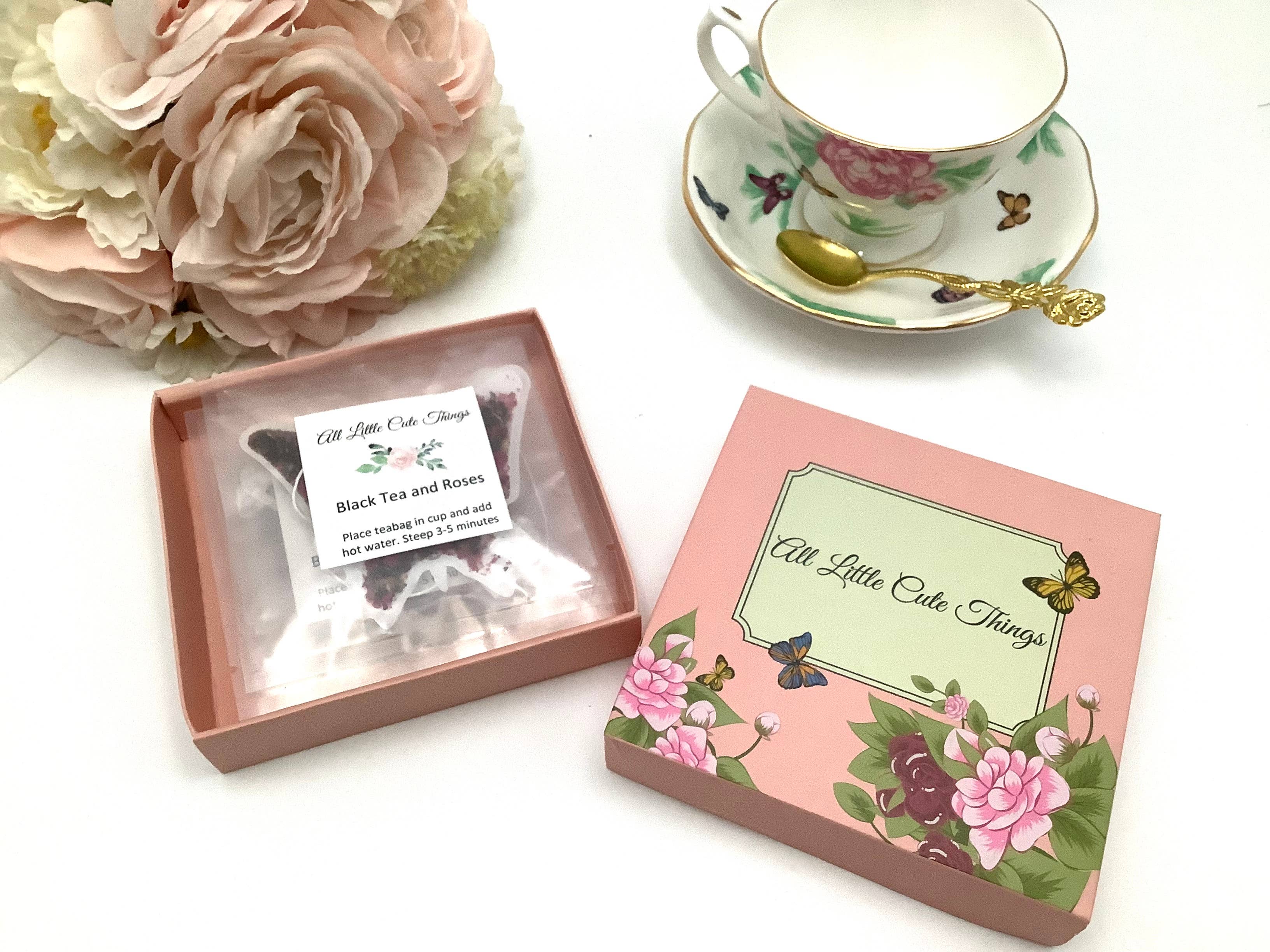 All Little Cute Things – wholesale Tea bags – Butterfly Black Tea and Roses, Gift Box with four packets6