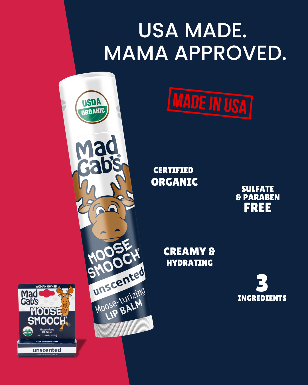 Mad Gab's - Vente Baumes à lèvres - Tubes de baume à lèvres Organic Moose Smooch Open Stock5