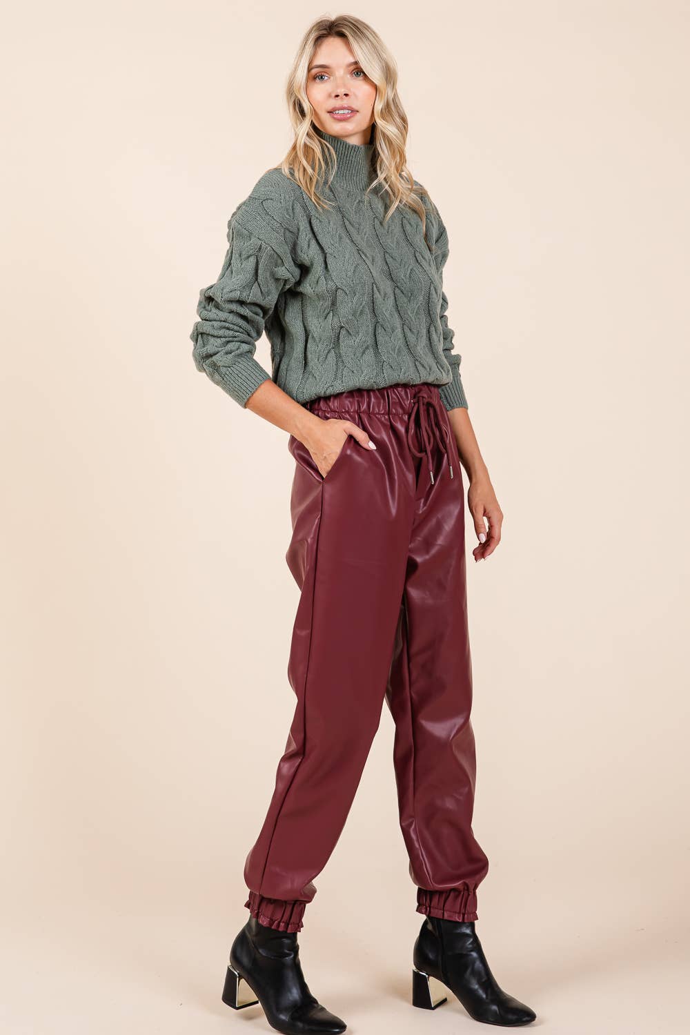 GeeGee x Lovelo - Wholesale Pants - Women's - Faux Leather Jogger Pants, MP508129