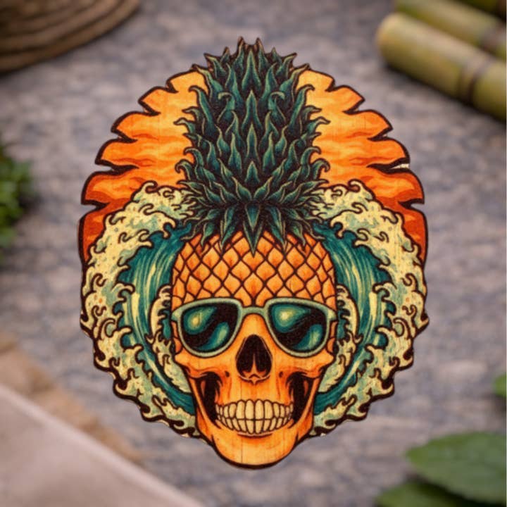 Adesivo Teschio di Ananas Tropicale Bambù per la vendita all'ingrosso da parte di Bamboo Wood Stickers