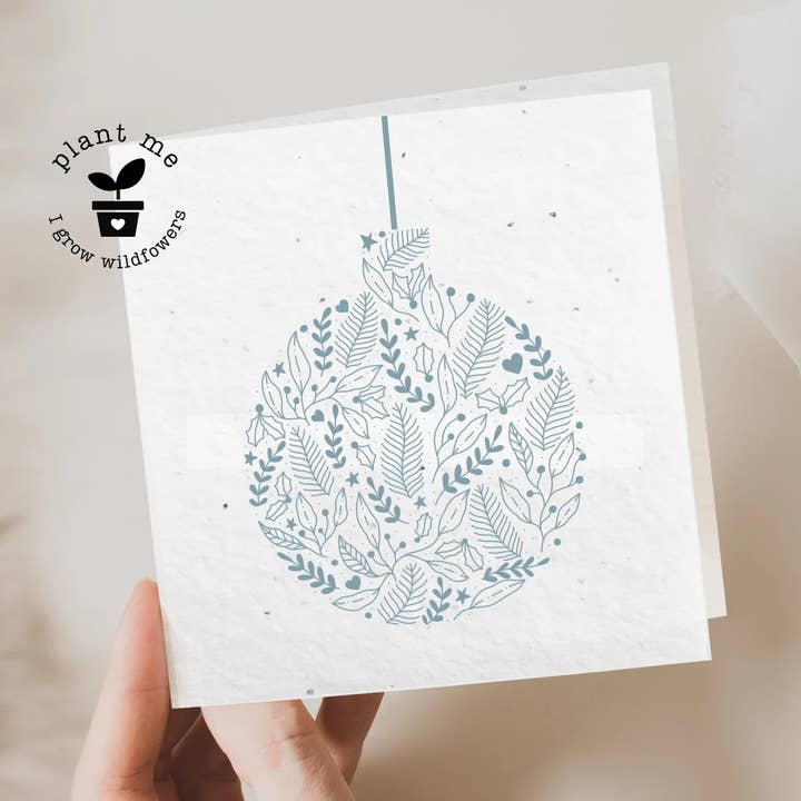 Plantable Christmas Card Blue Ball for wholesale by Myeco