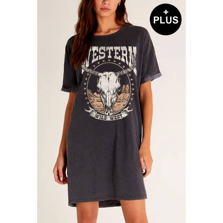 WESTERN WILD WEST MINERAL GRAPHIC DRESS-PLUS for wholesale by HRTandLUV