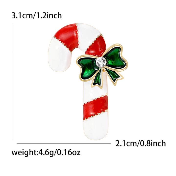 RedWhite Red & White Candy Cane Christmas Brooch with Green Bow for wholesale on Faire1