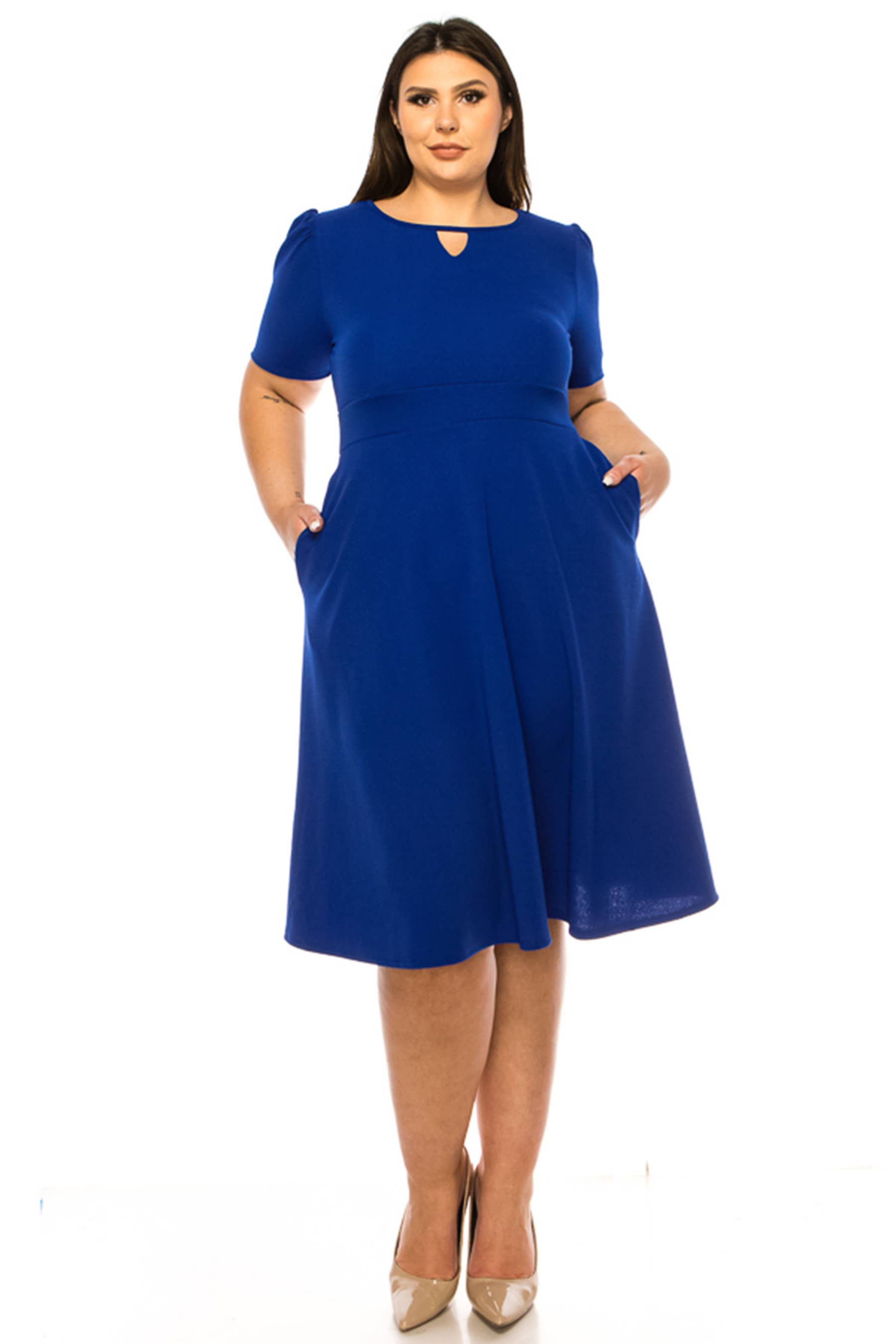MOA COLLECTION - Wholesale Dress - Women's - Women's Plus Size Dress with Puff Sleeves and Keyhole Front28
