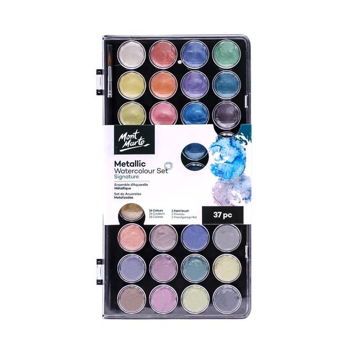 Mont Marte Usa, Inc. - Wholesale Watercolor Paint - Metallic Watercolor Cake Set Signature 37pc0