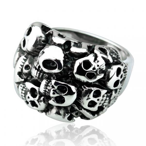 CRAVE BODY JEWELRY - Wholesale Cocktail/Statement Ring - SS VINTAGE CLUSTERED SKULLS RING0