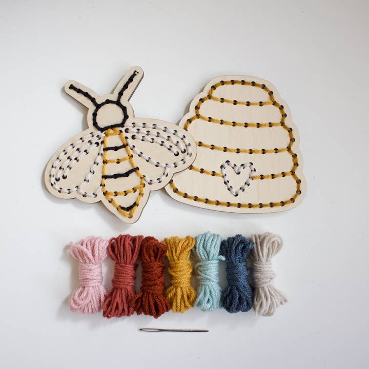 Bee & Beehive Set Wooden Yarn Embroidery Kit – Kid Friendly for wholesale by The HNB House