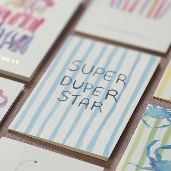 SUPER DUPER STAR CELEBRATORY STRIPES CARD for wholesale by Dear You Paperie