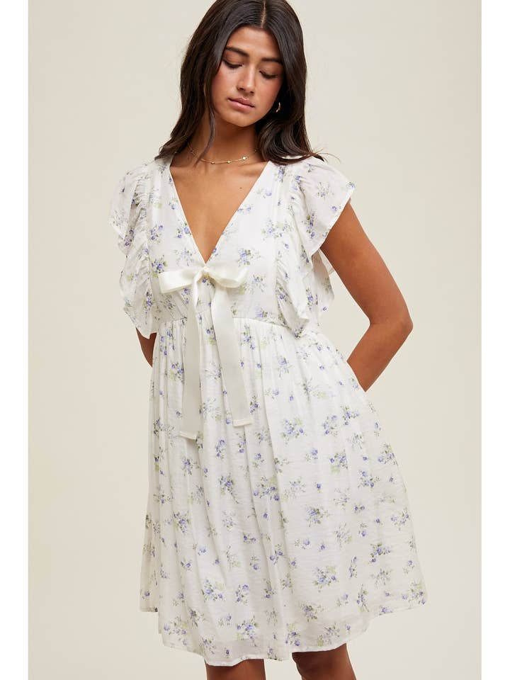 BOW DETAIL FLUTTER SLEEVE MINI DRESS / WL25-10541 for wholesale by Wishlist Apparel