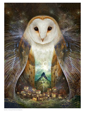Owl Mountain Moon - Artist: Lisa Falzon - FF24 for wholesale by Masala Cards