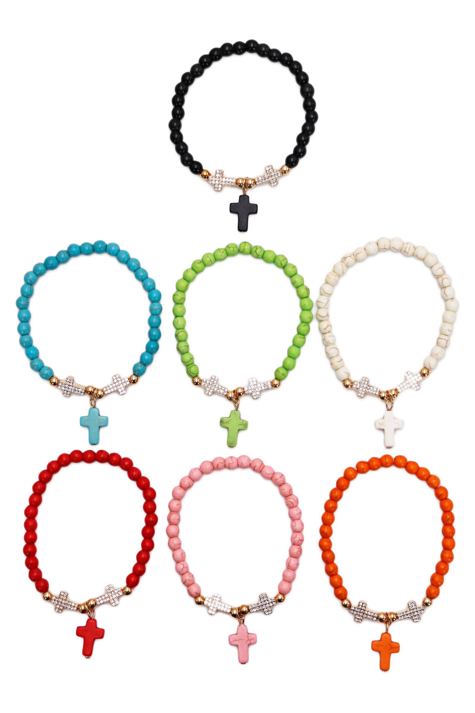 Cap Zone - Wholesale Beaded Bracelet - Cross Pendant Stone Beaded Stretch Bracelet1
