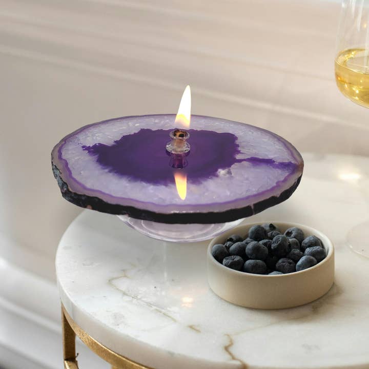Essoya - Wholesale Decorative Tabletop Object - Purple Agate Oil Candle with Natural Lamp Oil Spa Gift box18