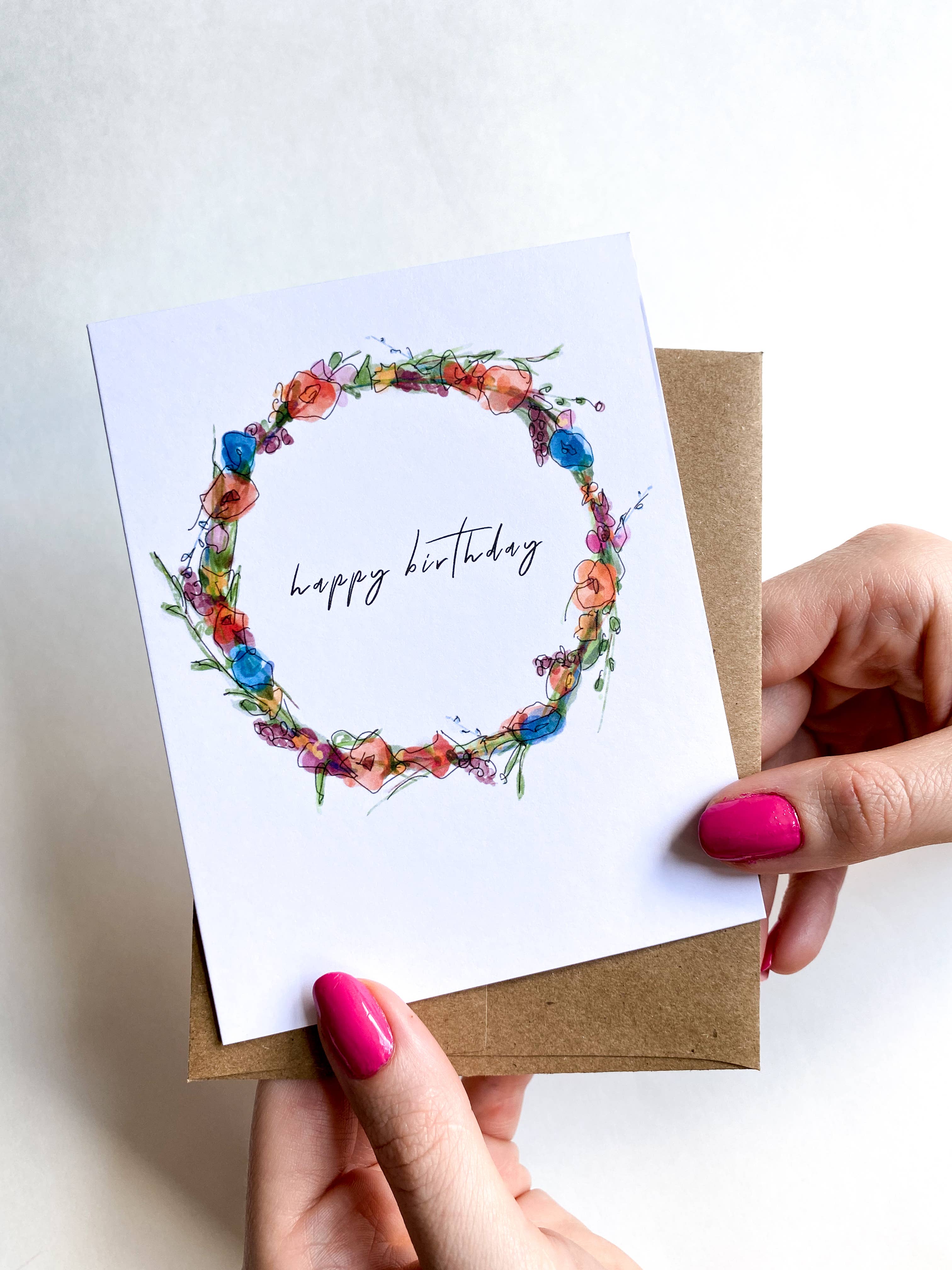 Five Dot Post – Engroshandel Fødselsdagskort – Tillykke med fødselsdagen akvarel krans lykønskningskort1
