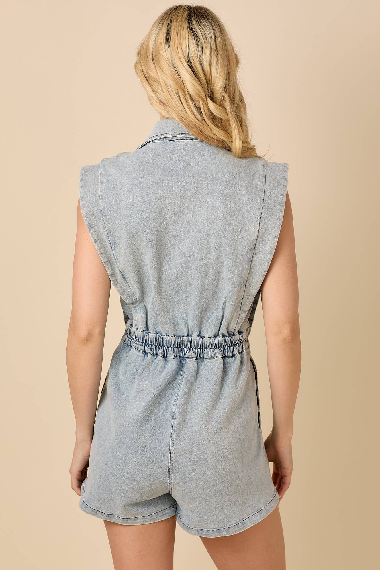 BABY PINK - Wholesale Romper - Women's - Blazer style 2fer denim romper22