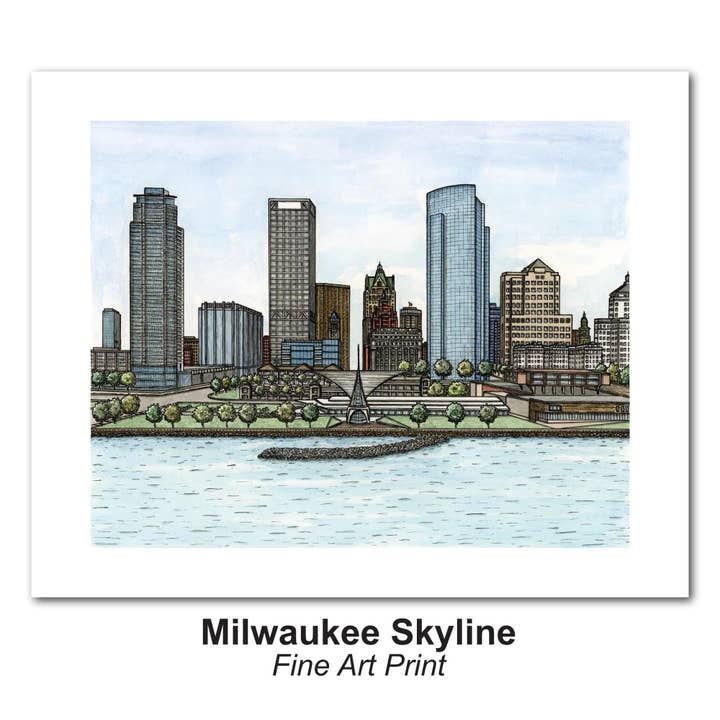 Milwaukee Skyline Watercolor Fine Art Print for wholesale by Lynndale Print