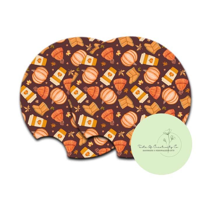 "Pumpkin Spice & Fall Things" Car Coaster Set, Car Accessory, Spooky Szn Drinkware for wholesale by Taste of Creativity CO.