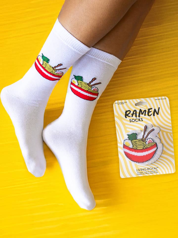 Living Royal - Wholesale Socks - Unisex - 3D Packaged Crew Socks - Bowl of Ramen Noodles - White4