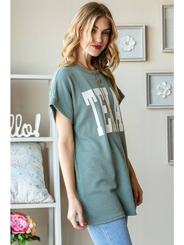 HEIMISH - Wholesale Tunic - Women's - ET7523-12 SOLID RIBBED LETTERING TOP17