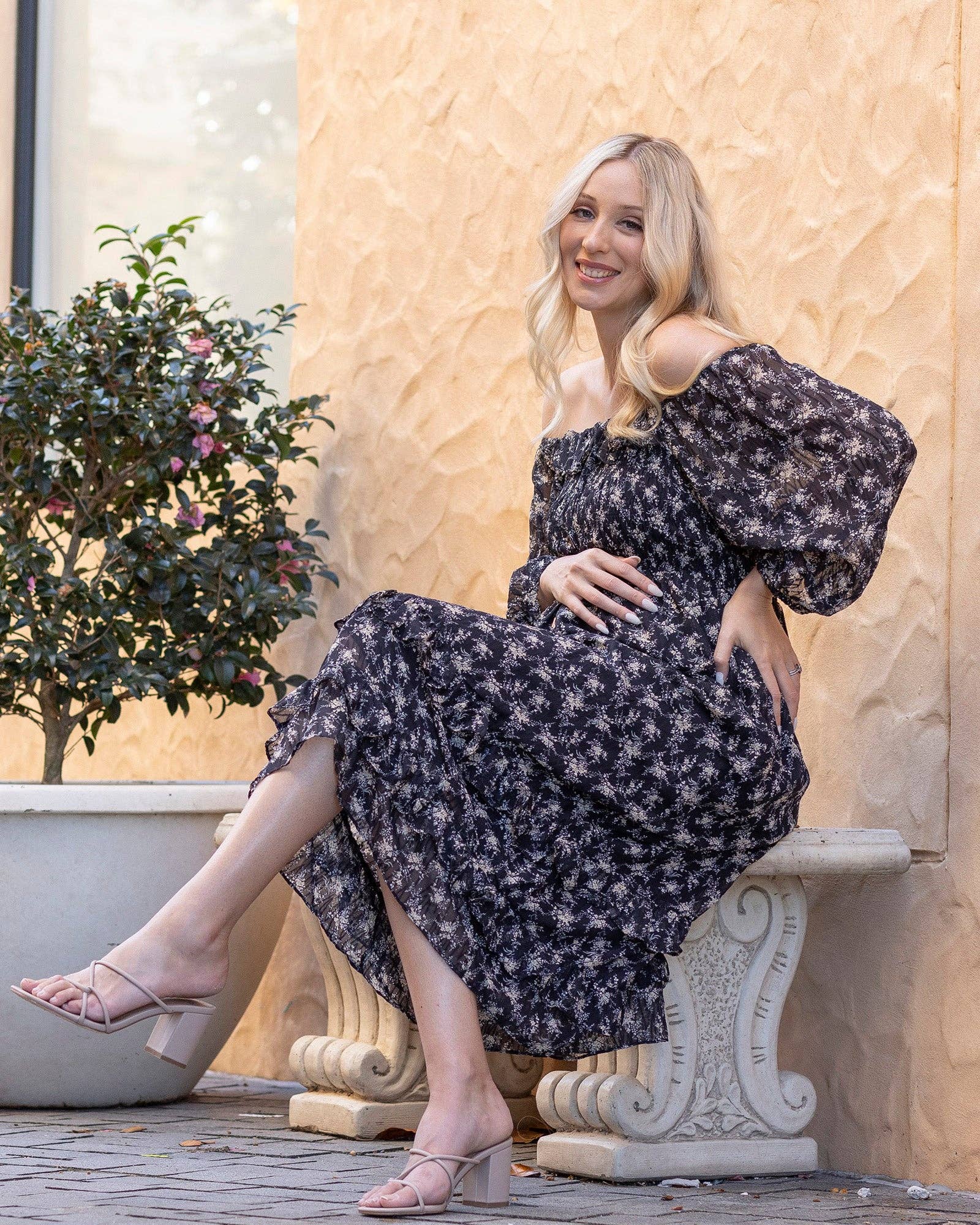 Angel Maternity - Wholesale Dress - Maternity - Daisy Romantic Print Maternity Black Dress1