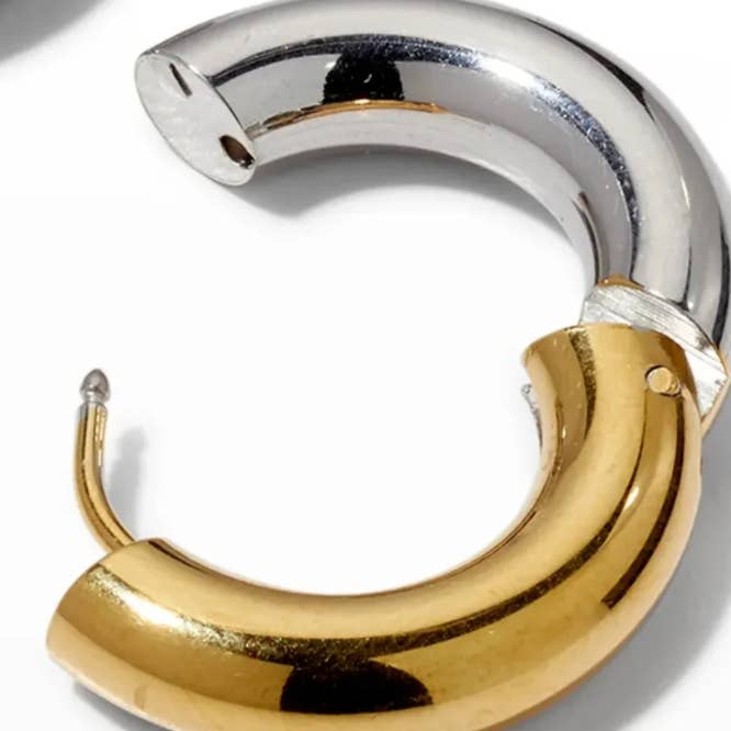 HoopLa - Wholesale Hoop Earrings - Undecided- Two Tone Earring- Hinge French Cleat Closure
