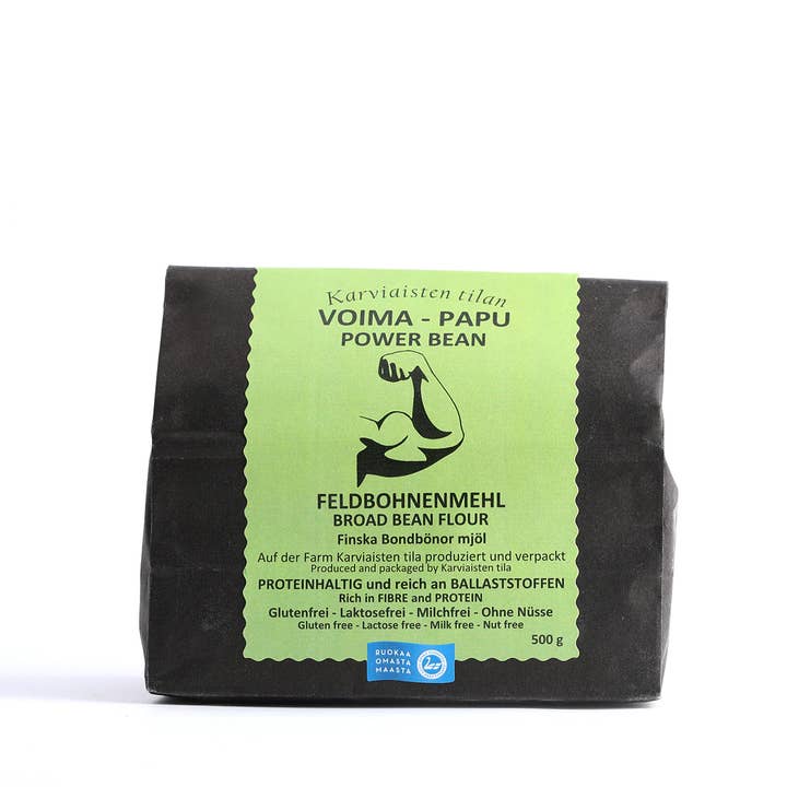 Farine de fèves larges/Fava 500g. Végétalien sans gluten sans lactose pour la vente par Voima-Papu Finland Oy / Karviaisten Farm
