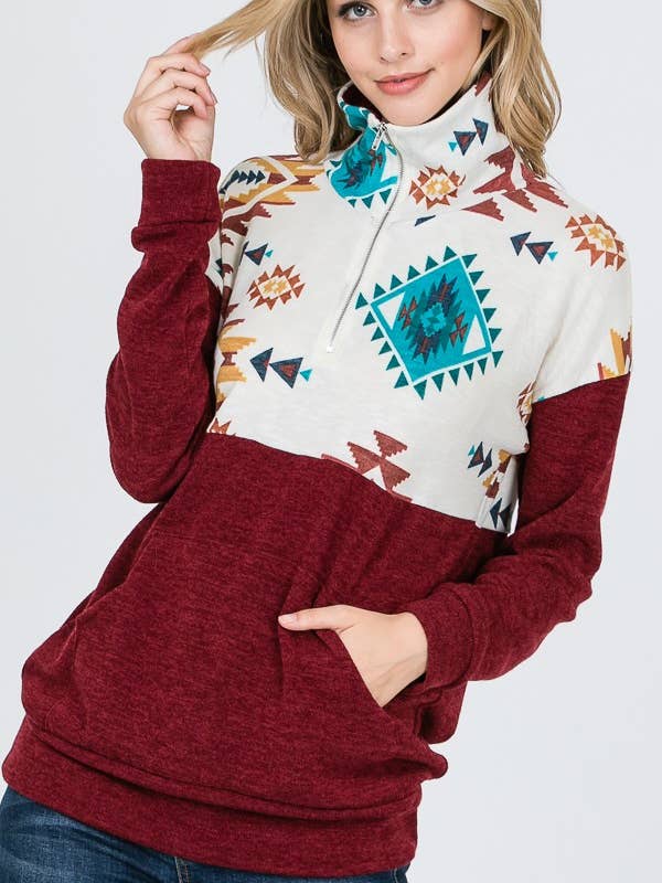 7432-Pull chemise imprimé aztèque Aida pour la vente par Moonshot Clothing