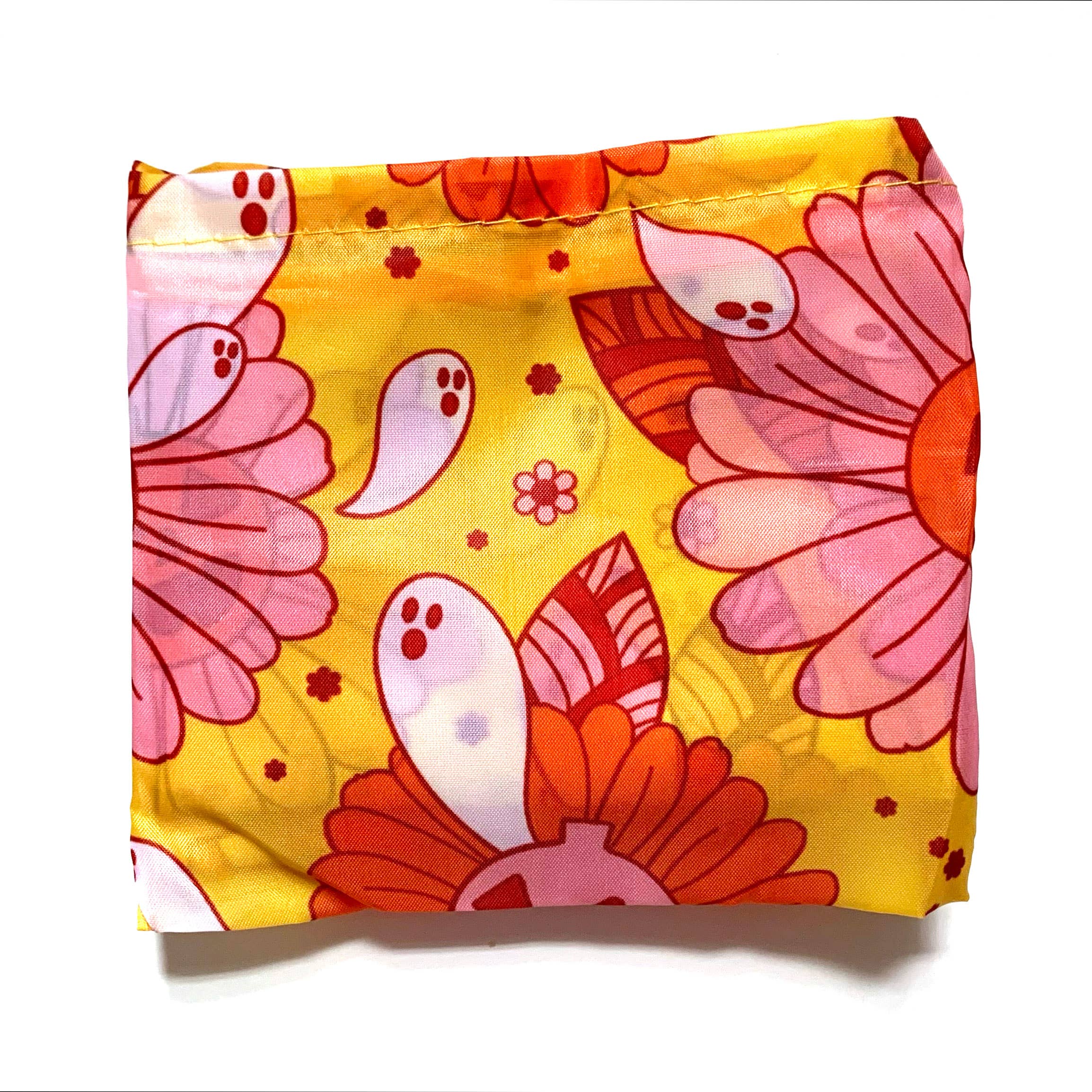 Krystan Saint Cat - Wholesale Grocery/Shopping Bag - Spooky Retro Ghost Floral Fold-Up Reusable Grocery Bag2