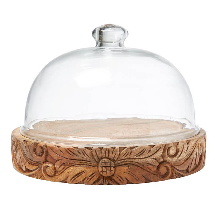 Glass Dome with Carved Base - Large for wholesale by Santa Barbara Design Studio by Creative Brands