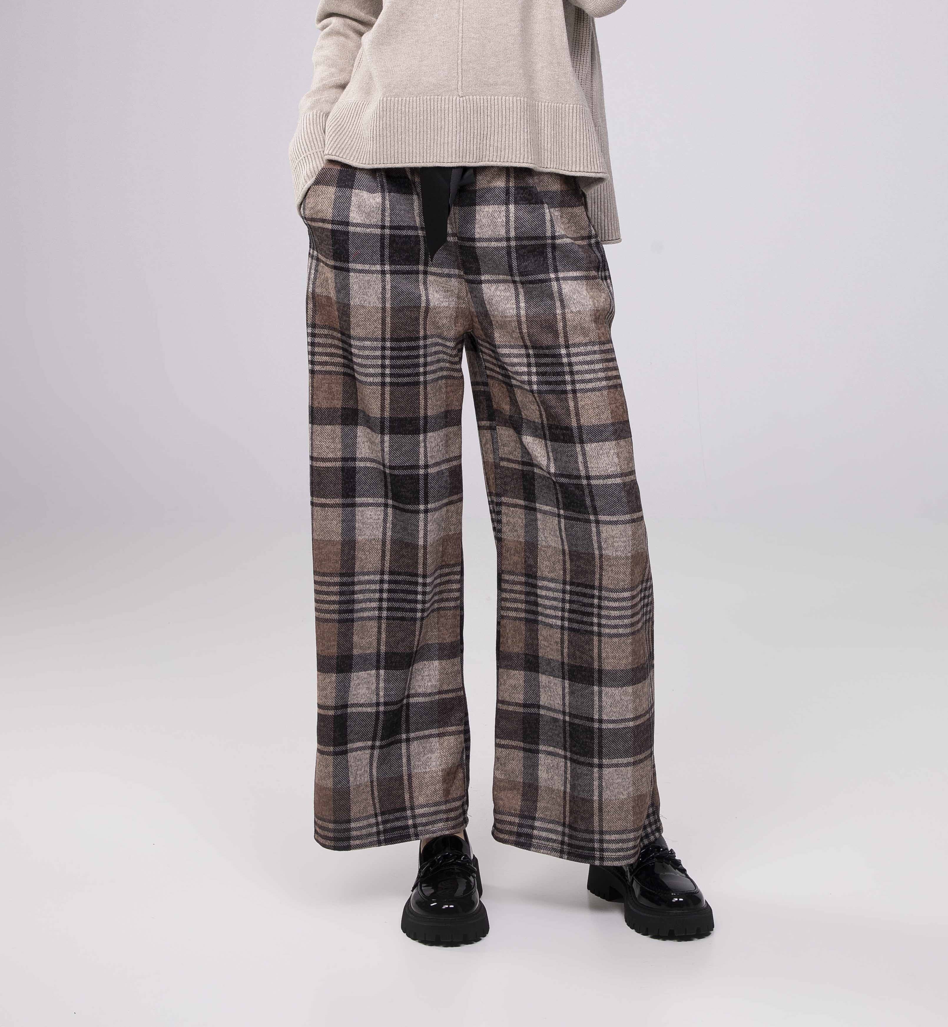Taupe Stretch Woven Plaid Bottom for wholesale on Faire