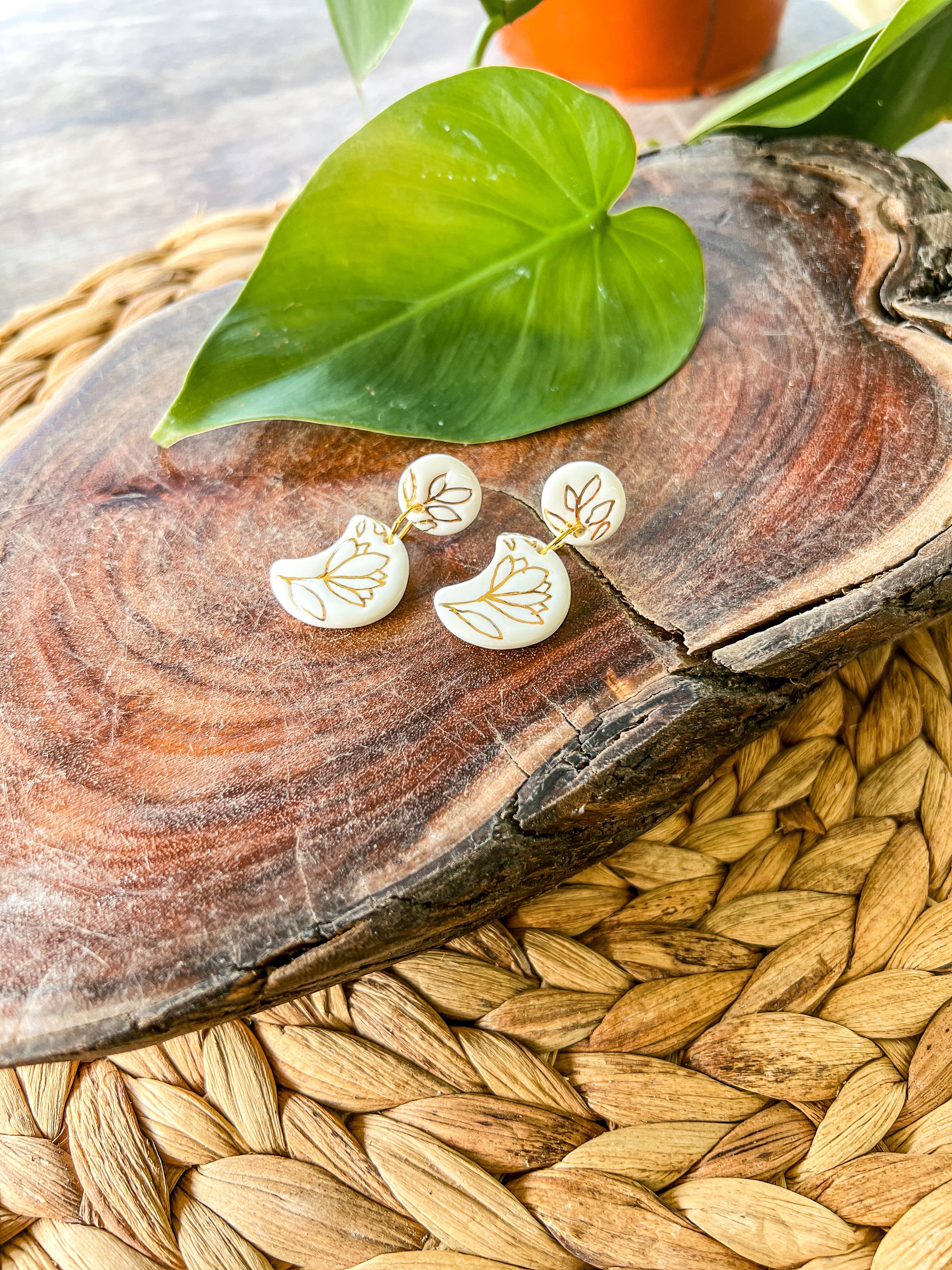 Wolf and Clay Pty Ltd - Wholesale Dangle Earrings - Floral Moon - Porcelain Earrings5