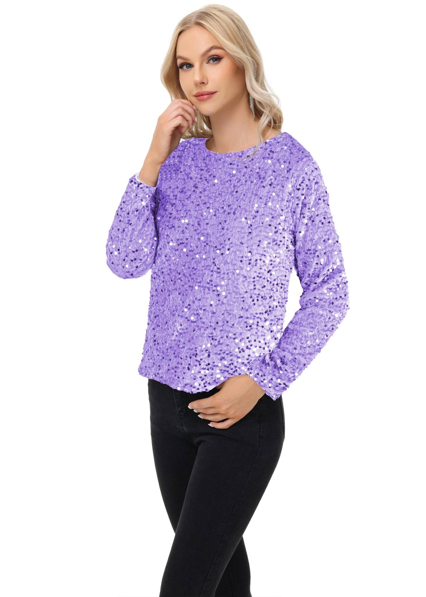 Anna Kaci Wholesale - Wholesale Blouse - Women's - Long Sleeve Sequin Tops Sparkly Glitter Evening Party38