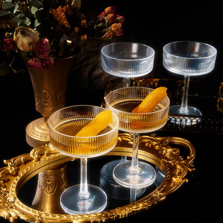 The Wine Savant / Khen Glassware - Wholesale Cocktail/Liquor Glass - Shatterproof Acrylic Ribbed Vintage Martini Glass Set