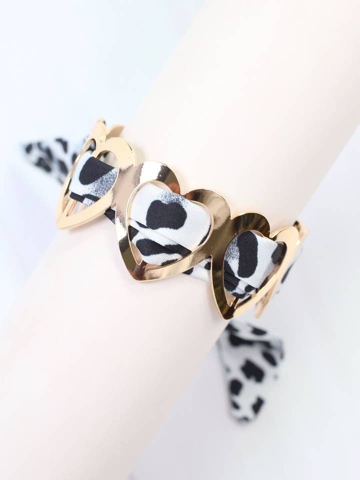 Evanston Heart Scarf Bracelet Gray Leopard for wholesale by Caroline Hill