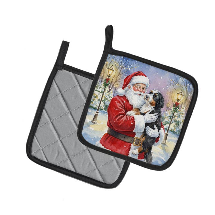 Bernedoodle with Santa Claus Pot Holders FNT1007 for wholesale by Caroline's Treasures