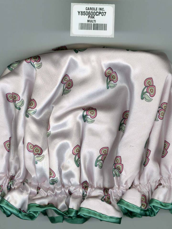 Shower Cap Waterproof Nylon - Light Pink with Cherries for wholesale by Carole Inc.