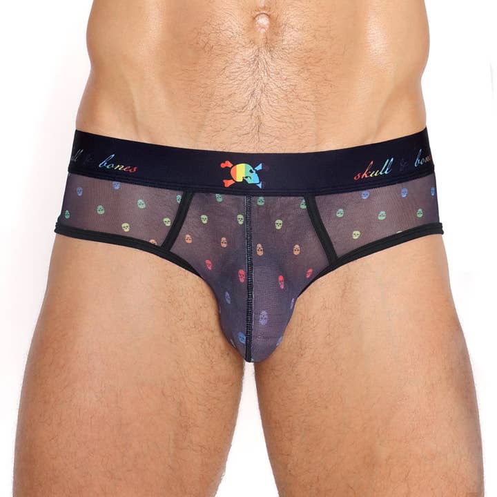 Pride Ditsy Skull Black Sheer Mesh Brief for wholesale by Skull & Bones