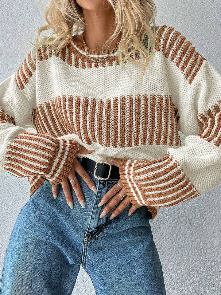 Pull ample à épaules tombantes avec patchwork rayé bicolore pour la vente par FULL TIME PURCHASE