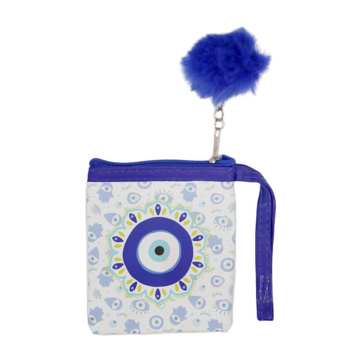 Cap Zone - Wholesale Coin Purse - Women's - Evil Eye Pom Pom Key Chain Coin Pouch Wristlet - 12 pcs3