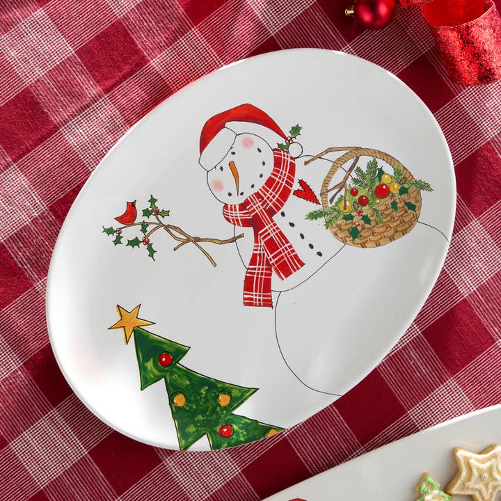 Plat ovale Snowman Delight 16" x 12" pour la vente par Certified International