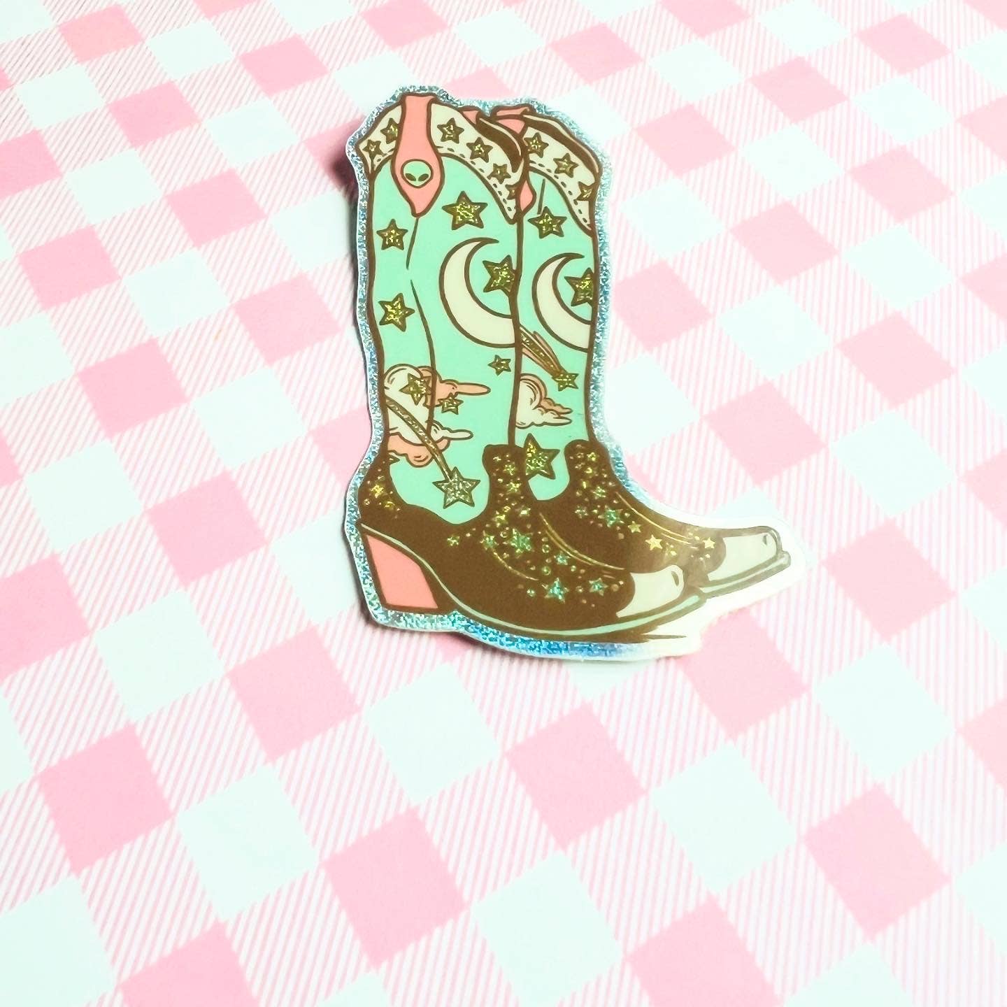 Fox and Brambles - Wholesale Sticker - Alien Cowboy Boots Glitter Sticker 1