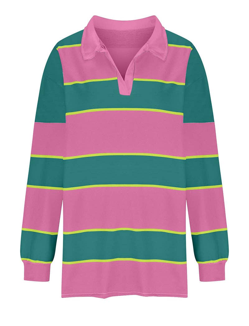 safistyle - Wholesale Polo - Women's - Striped Oversized Polo Top3