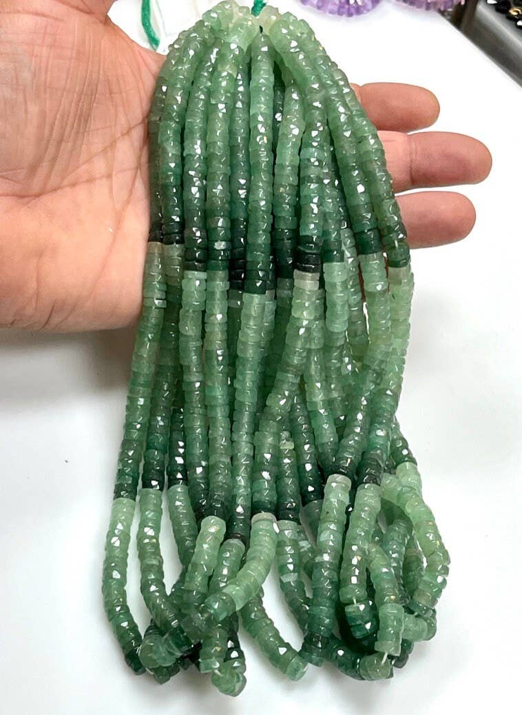 TRIVENI USA INC - Wholesale Beads - Green Aventurine Gemstone Faceted Heishi Disc Beads 7-8mm1