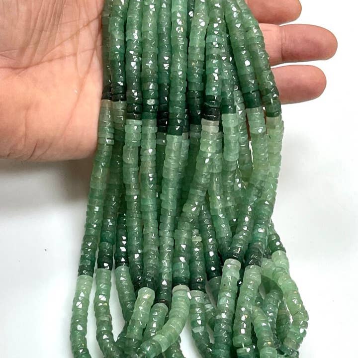 TRIVENI USA INC - Wholesale Beads - Green Aventurine Gemstone Faceted Heishi Disc Beads 7-8mm1