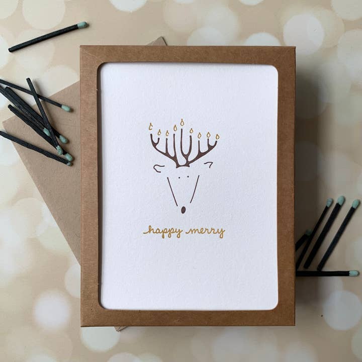 Happy Merry Reindeer Holiday Card - Boxed Set for wholesale by Albertine Press