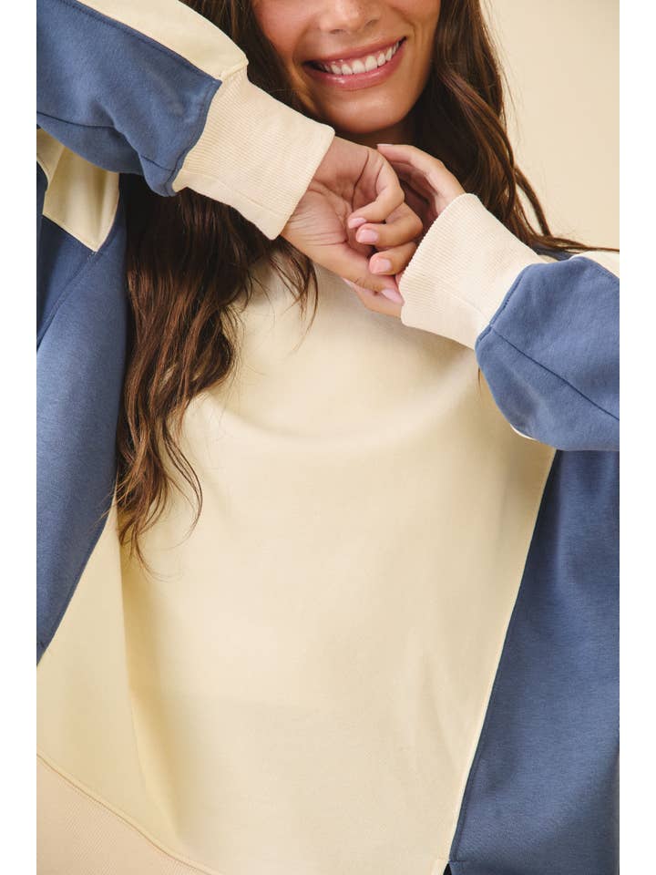 AEMI + CO - Wholesale Sweatshirt - Women's - 9106FK Colorblock Terry Pullover Sweatshirt1