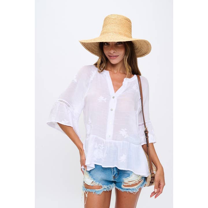 White CROCHET TRIM PEPLUM SHIRT for wholesale on Faire